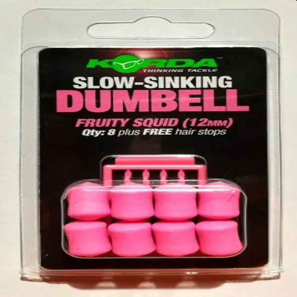Korda Slow-Sinking Dumbell Fruity Squid montado en el pelo como topper