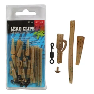 Blíster del Giants Fishing Lead Clips Complet Camo Set con sus componentes camo