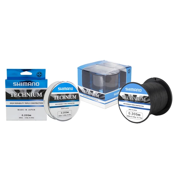 Formatos de la gama Shimano Technium A Mono: caja de 200 m y bobina a granel Formatos de la gama Shimano Technium A Mono: caja de 200 m y bobina a granel