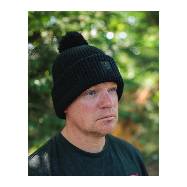 Fox Black HD Bobble, gorro de punto grueso negro con pompón Fox Black HD Bobble, gorro de punto grueso negro con pompón