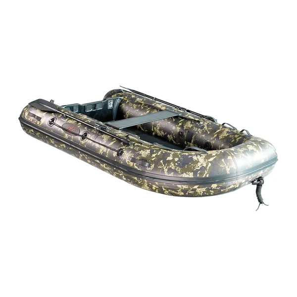 Raptor X-WIDE 330 Beach Camouflage Aluminium vista lateral con remos Raptor X-WIDE 330 Beach Camouflage Aluminium vista lateral con remos